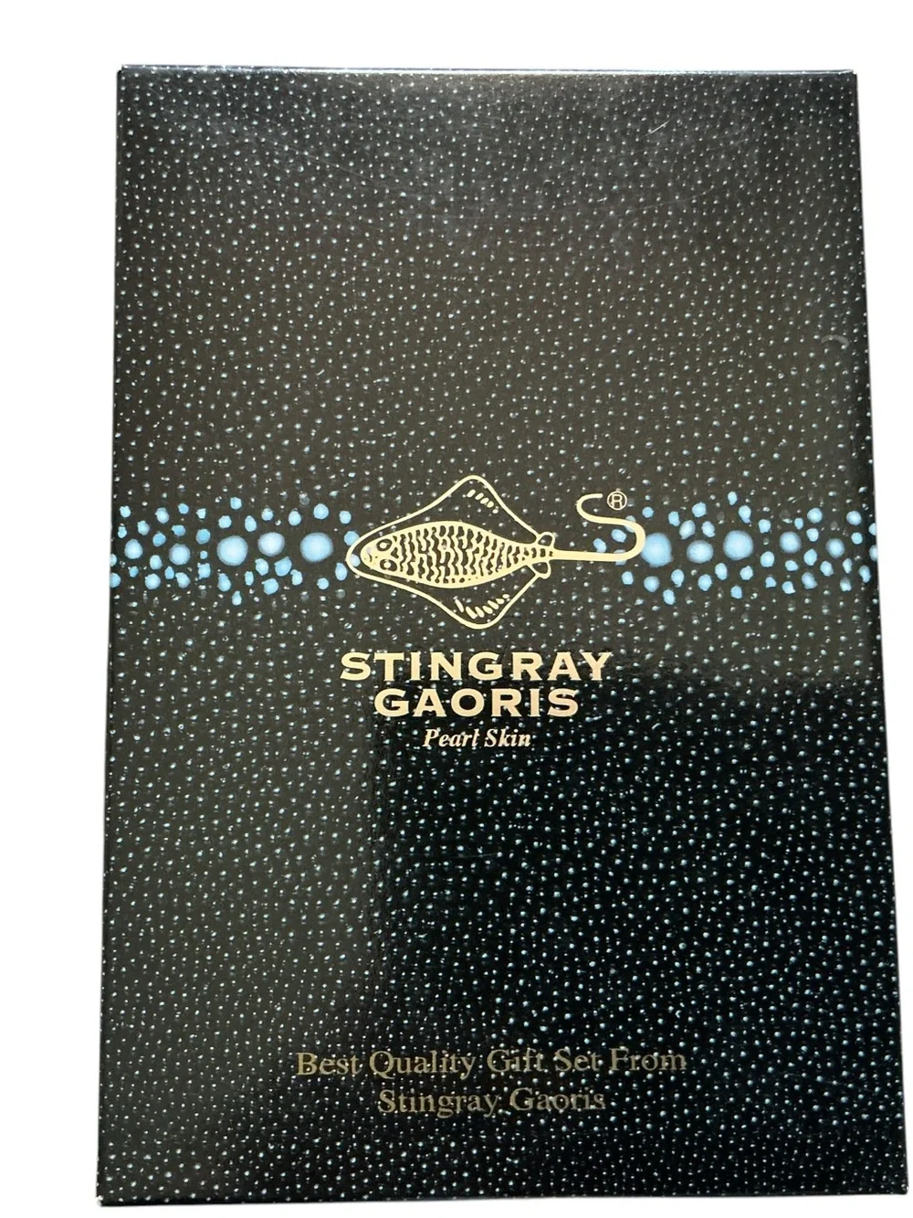 Genuine black stingray skin bifold wallet white cowhide leather men’s